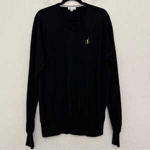 Peter Millar Merino Wool Silk Blend V-Neck Pullover Sweater Black Size XL